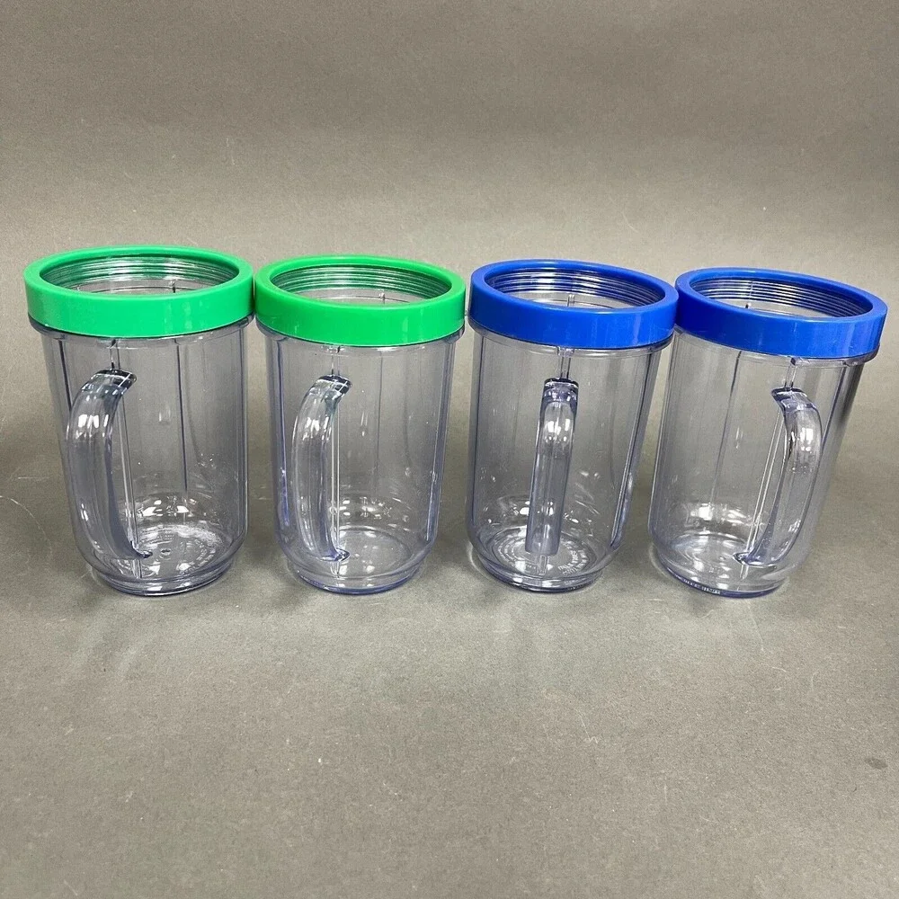 Magic Bullet Cups Party‎ Mugs with Green Blue Comfort Lip Rings Lot of 4